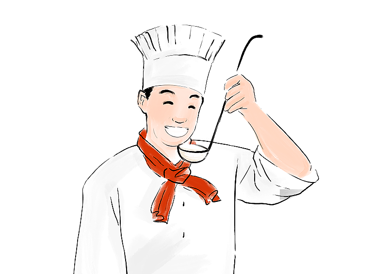 黑色背景下穿着厨师制服的男人的肖像元素图片素材