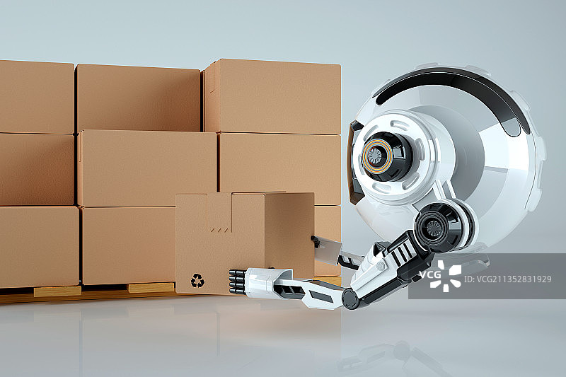 3D人工智能机器人和搬运递送物品图片素材