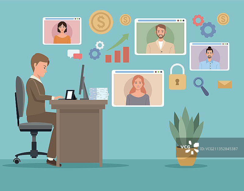 从事数字工作的商人图片素材