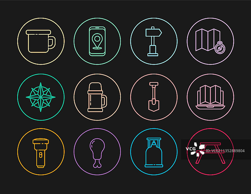 带长椅的野餐桌线性元素图片素材