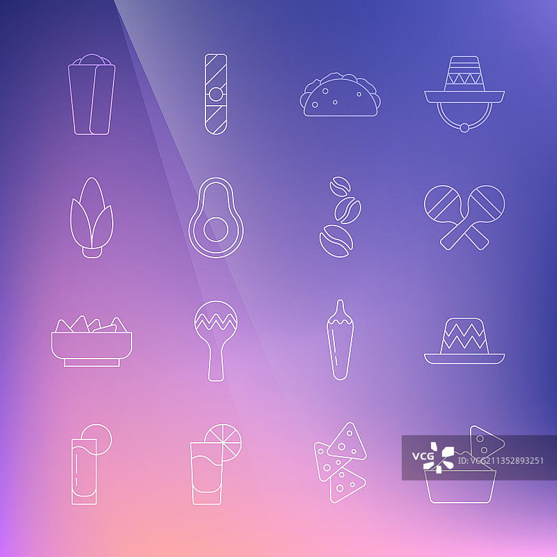 碗装墨西哥玉米片、墨西哥帽和沙锤图片素材