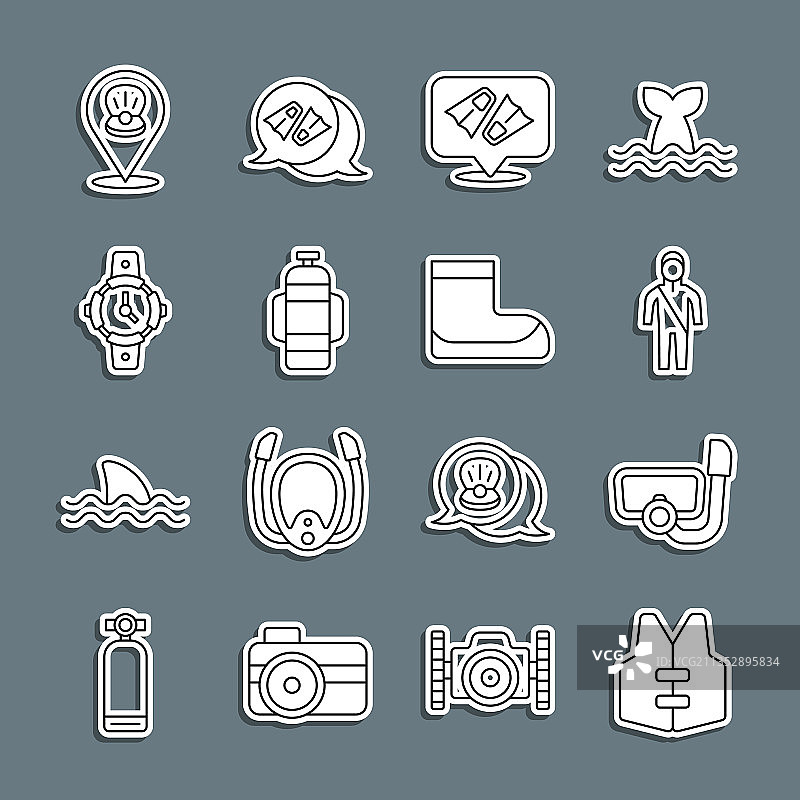 救生衣潜水面罩呼吸管线条图标图片素材