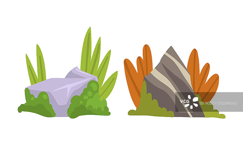 带有草丛的苔藓石头或巨石图片素材