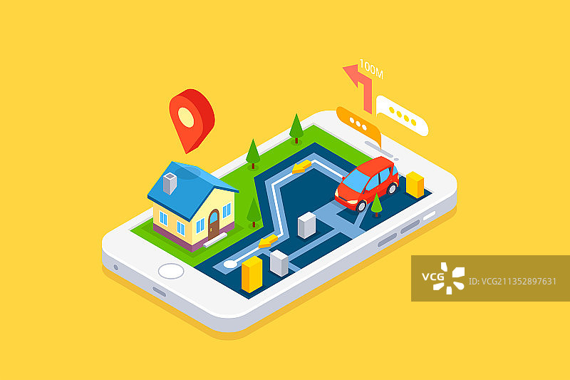 2.5D手机生活地图App概念插画图片素材