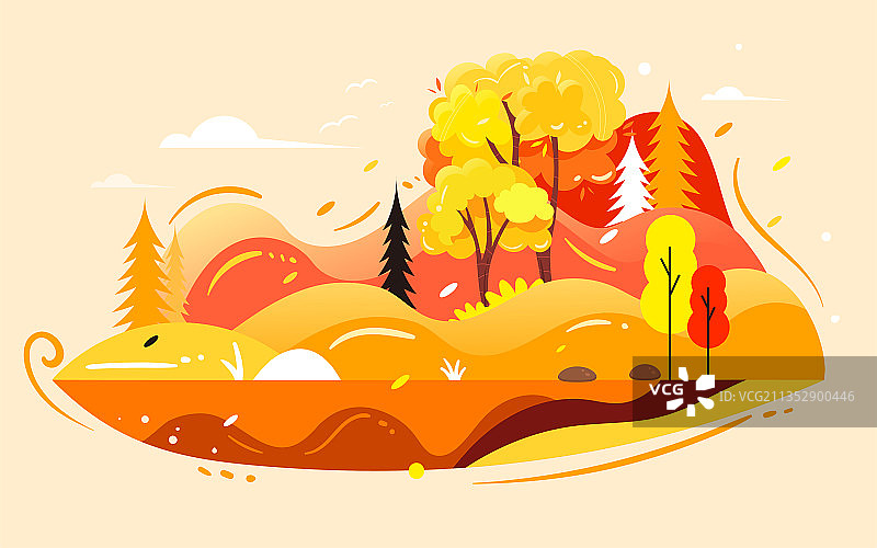 秋天情侣人物户外活动插画秋季旅行郊游海报图片素材