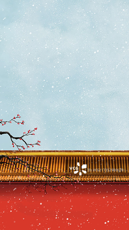 雪中红墙与梅花图片素材