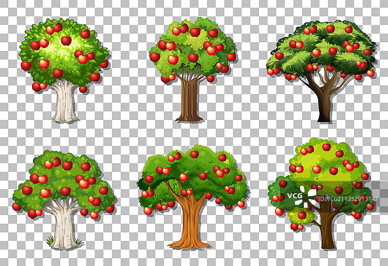 透明背景上的各种苹果树图片素材