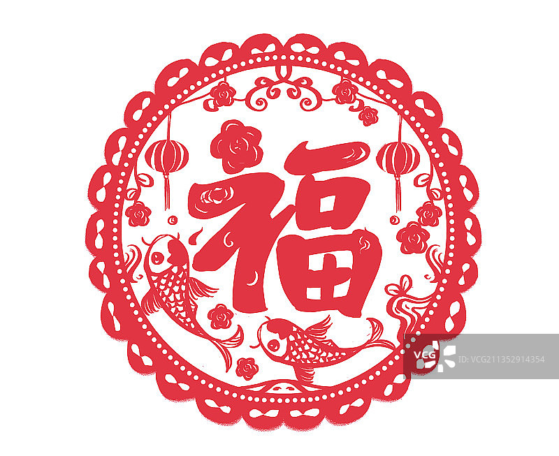 红色福字窗花图片素材