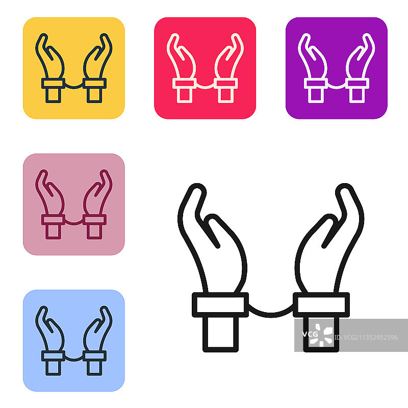 罪犯手上的黑色线条手铐图标图片素材