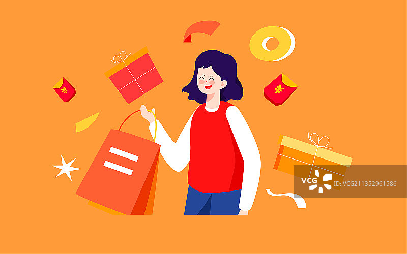 双十一购物节网购人物插画电子商务网购海报图片素材