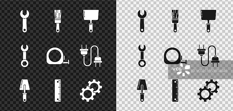 扳手、扳钳、油漆刷和腻子刀图片素材