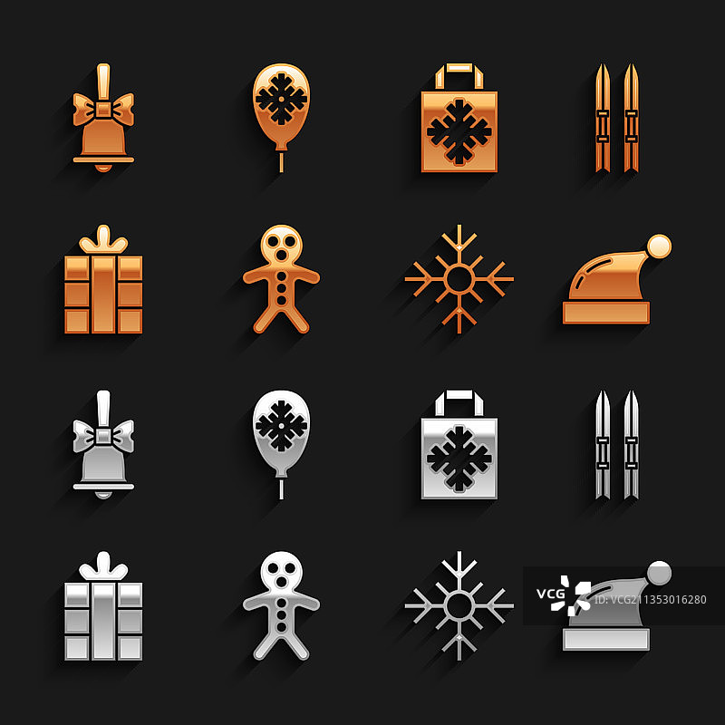 节日姜饼人饼干滑雪板和滑雪杖图片素材