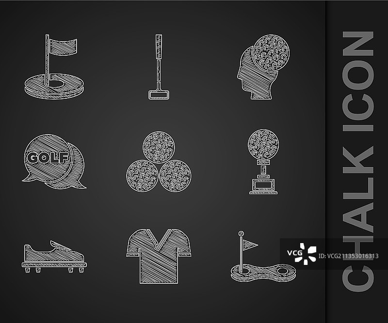 高尔夫球套装：球、T恤、旗帜和奖杯图片素材