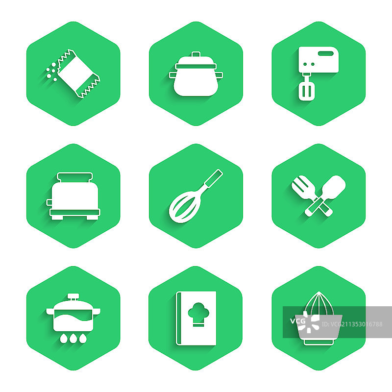 厨房用具套装：手动打蛋器、食谱、柑橘榨汁机图片素材