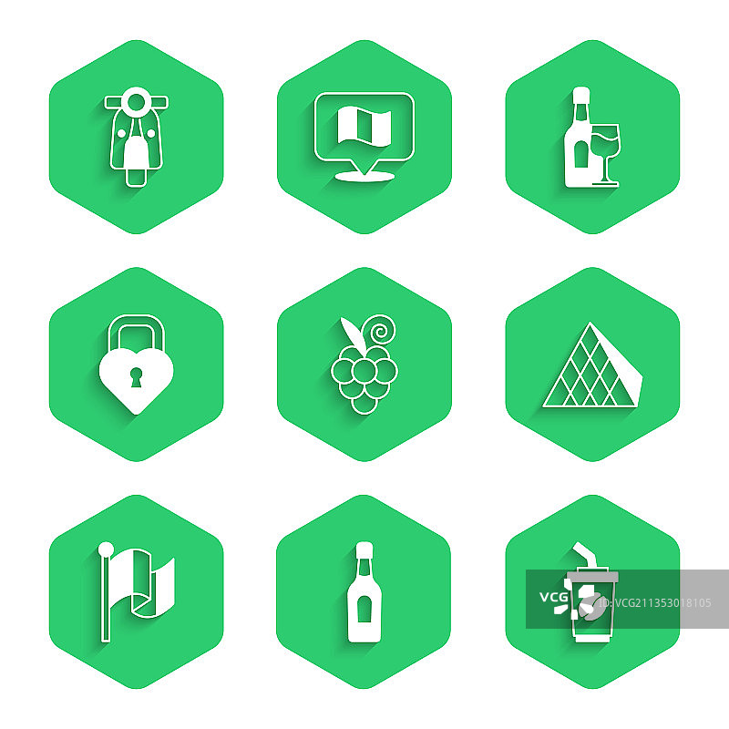 葡萄柚、香槟瓶、咖啡杯组合图片素材