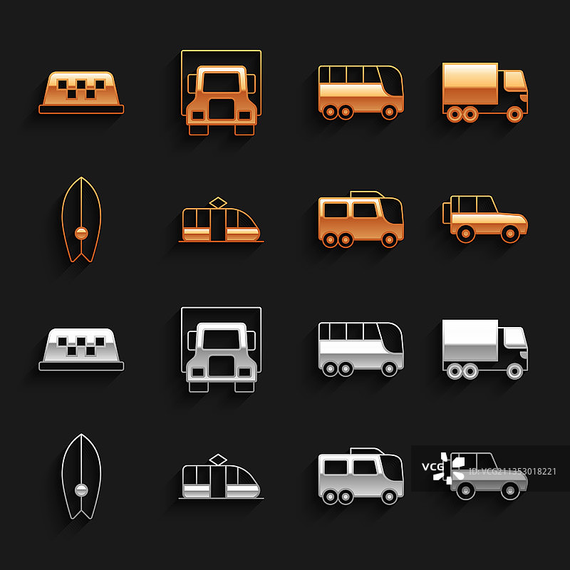 有轨电车、铁路货运卡车卸货图标合集图片素材