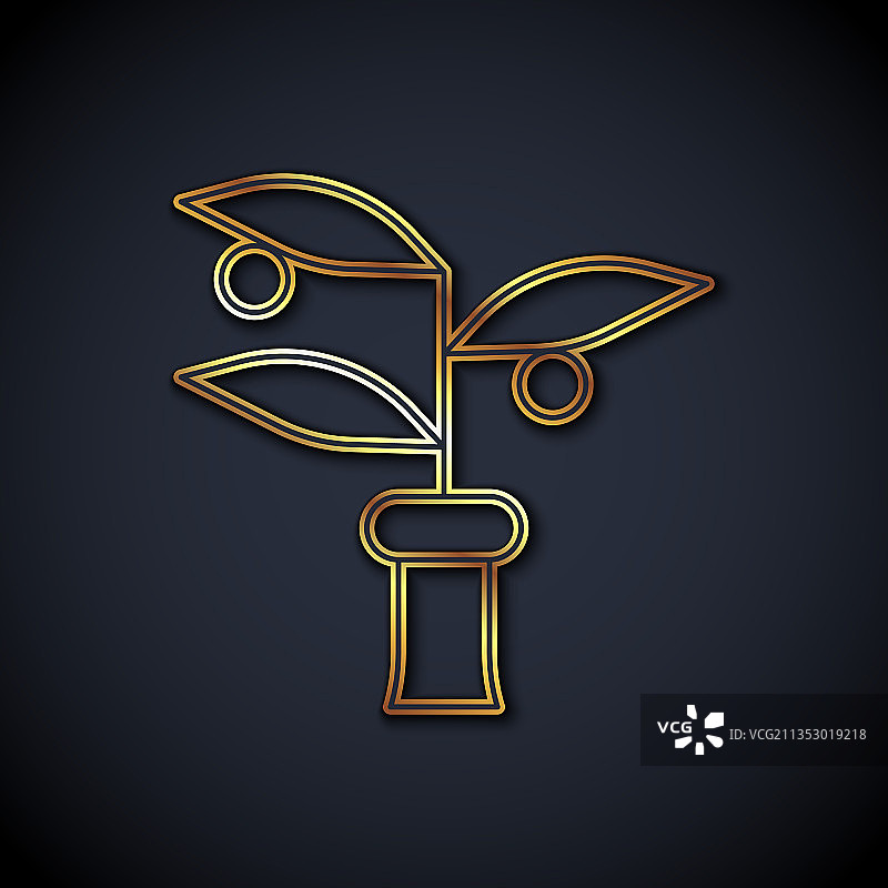 金色线条植物育种标志，黑色背景图片素材