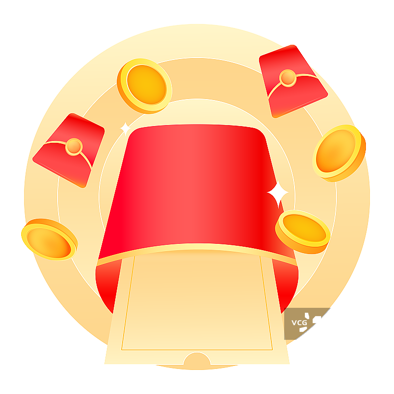 向下打开的红包金币矢量插画元素图片素材