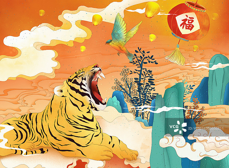 虎年年俗 成语故事 如虎添翼 虎年大吉图片素材