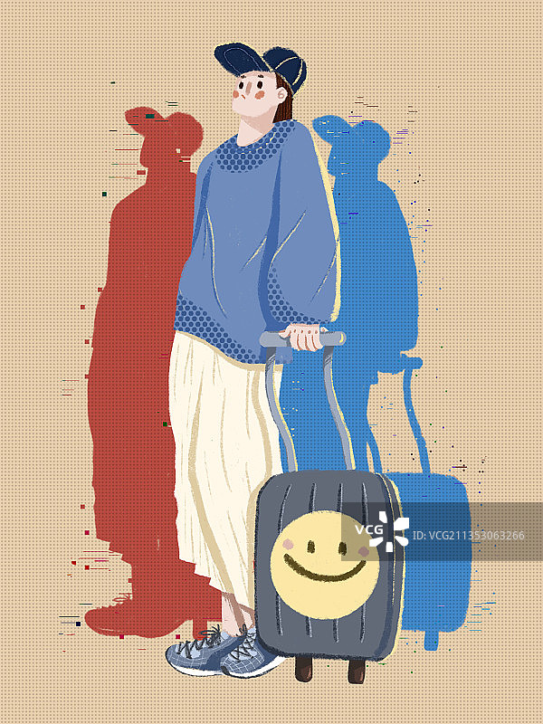 拉着行李箱带着帽子的女孩图片素材