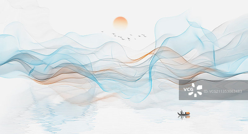 蓝色抽象线条山水背景插画图片素材