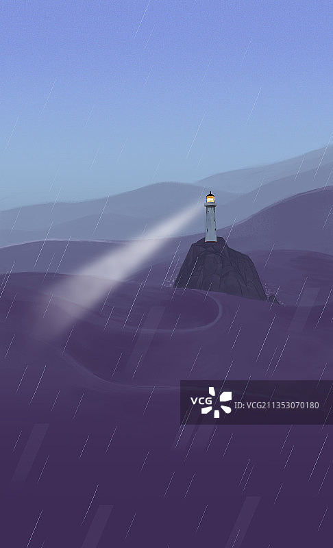 超现实主义暴风雨中的灯塔下雨中灯光风暴背景插画图片素材