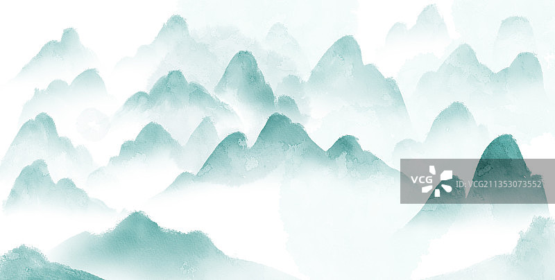 新中式水墨山水插画图片素材