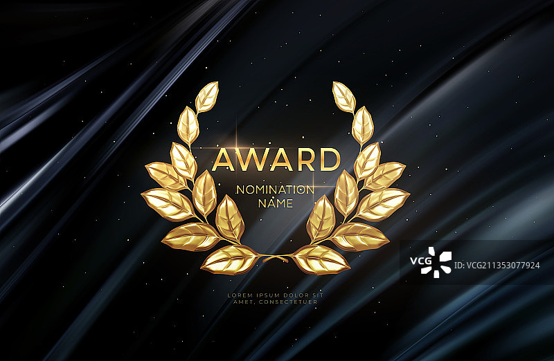 3D逼真金色月桂花环获奖图片素材