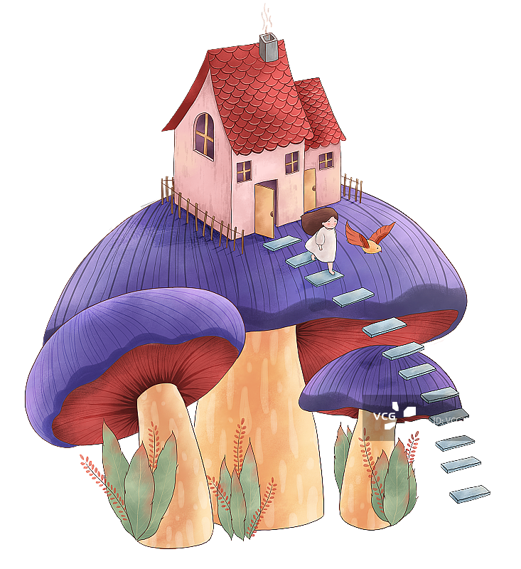 蘑菇和房子创意插画图素2图片素材
