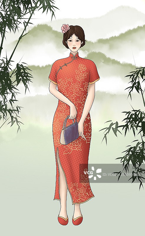 古风旗袍女性插画图片素材