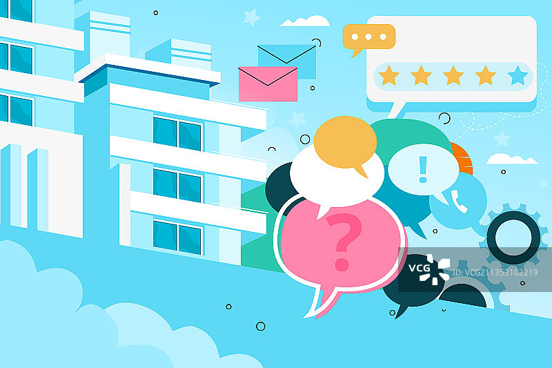 卡通商业收益商务酒店住宿建筑租房投资房地产金融电商矢量插画图片素材