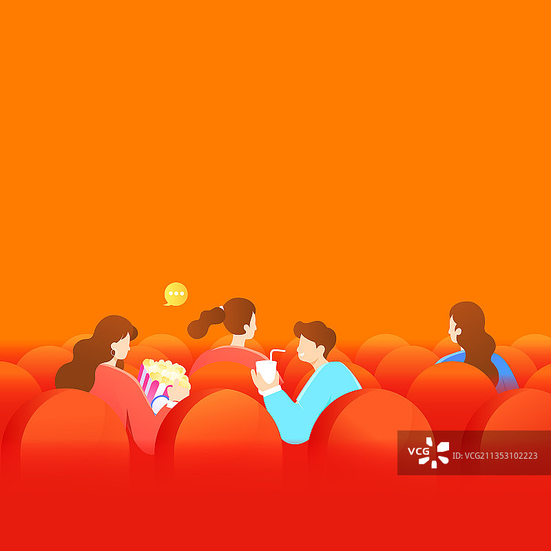 卡通商业商务互联网电商招商电影院看电影约会亲子家人矢量插画图片素材