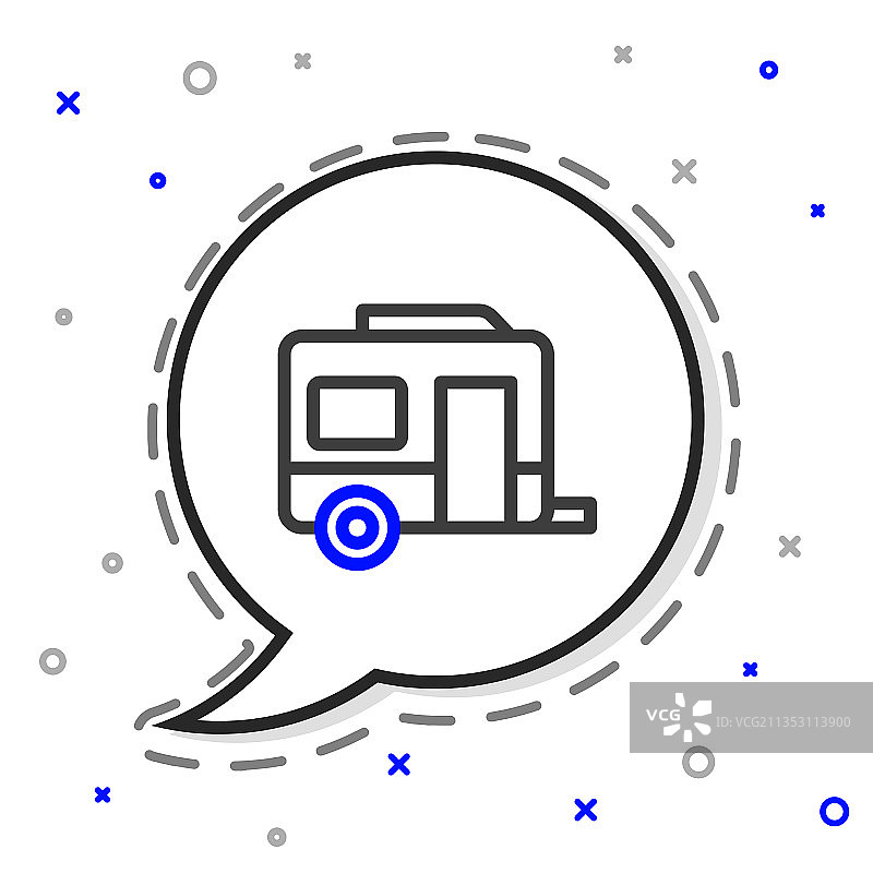 白色背景上的线性房车露营拖车图标图片素材