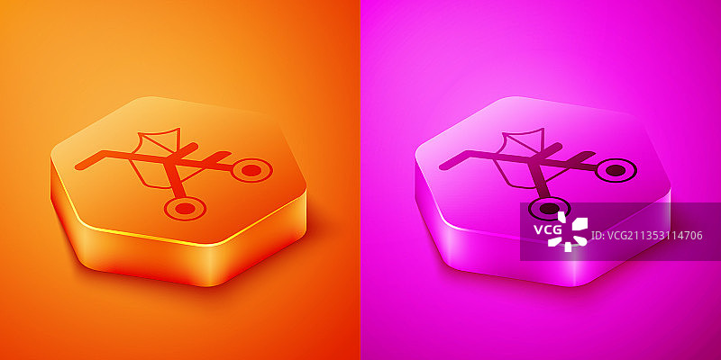 2.5D橙色背景婴儿车图标图片素材