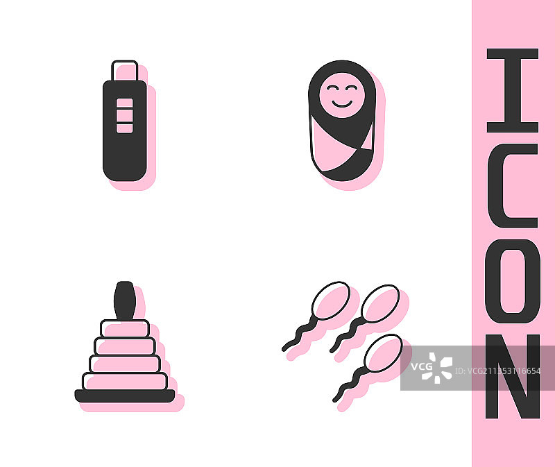 精子验孕棒金字塔玩具和新生儿图片素材