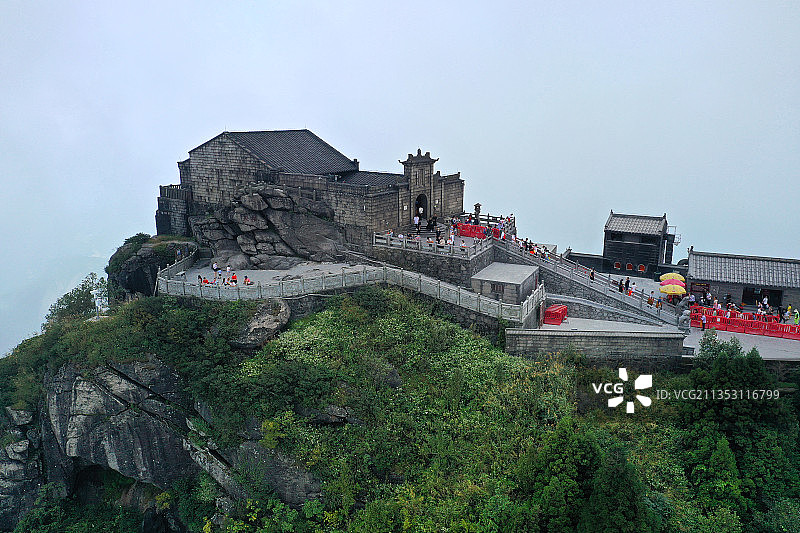湖南省衡阳市南岳区衡山国家重点风景名胜区最高峰祝融峰航拍图片素材