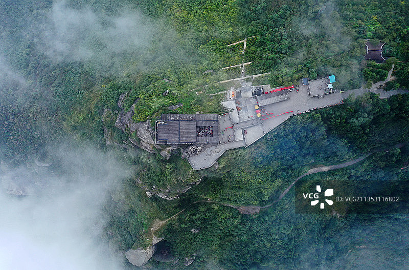 湖南省衡阳市南岳区衡山国家重点风景名胜区最高峰祝融峰航拍图片素材