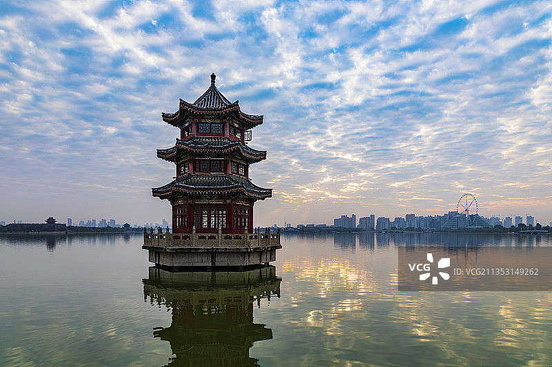 东昌湖畔另类朝霞别样美-9图片素材