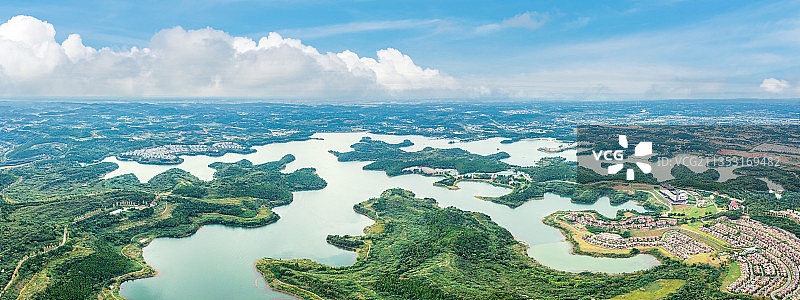 航拍四川绵阳仙海湖泊风景图片素材