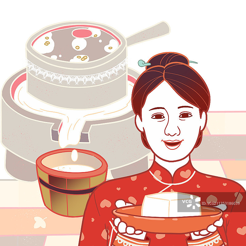 虎年民俗插画磨豆腐图片素材
