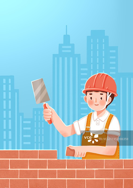 插画,房屋,城市,建筑,砖墙,建筑工人,劳动,劳动节,砌墙,图片素材
