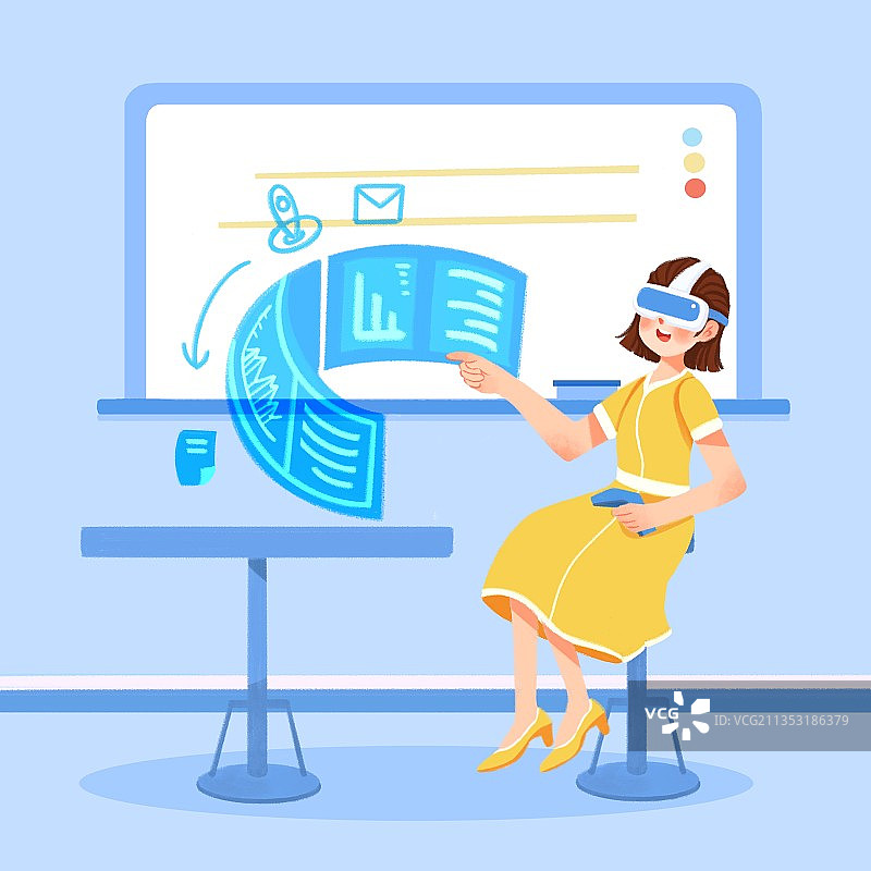 插画,科技,坐,概念,商务,设备用品,人物,VR眼镜,影像,图片素材