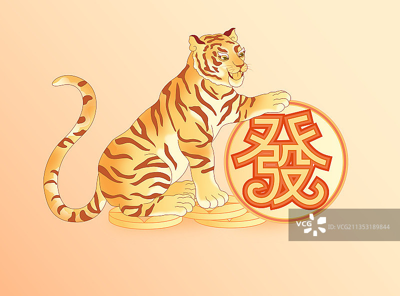 老虎与铜钱富贵元素图案图片素材