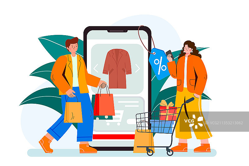 正在网上购物的年轻人矢量插画图片素材