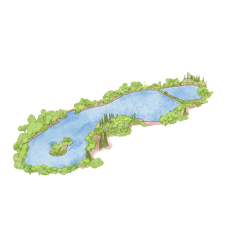 湖泊水彩元素图片素材