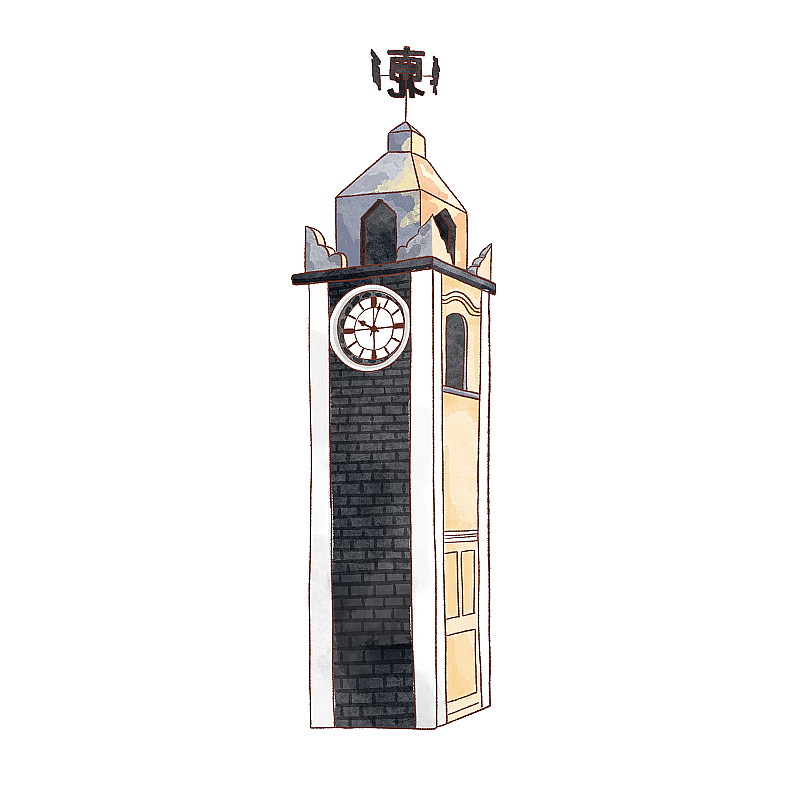 江南钟塔水彩素材图片素材