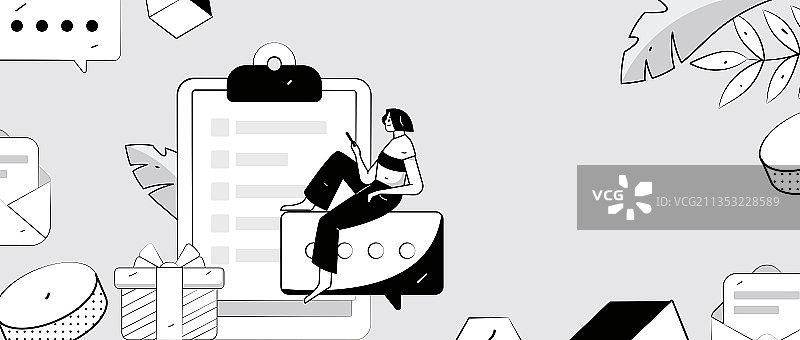 邀请好友进行问卷调查人物互联网背景矢量插画图片素材