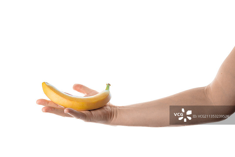 手持香蕉，白色背景图片素材