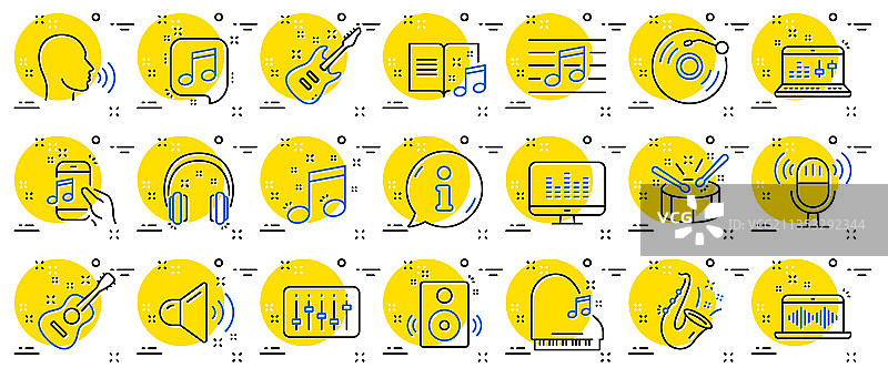 原声吉他音乐线性图标集图片素材