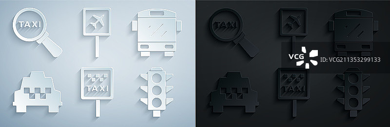 出租车站牌公交车出租车汽车套装图片素材